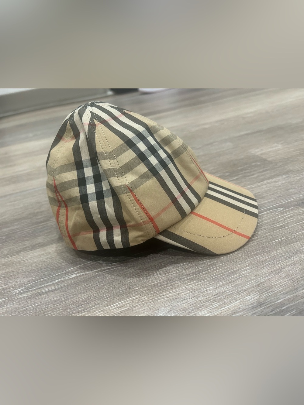 Burberry Tan Plaid Kids Baseball Cap with Red Accent